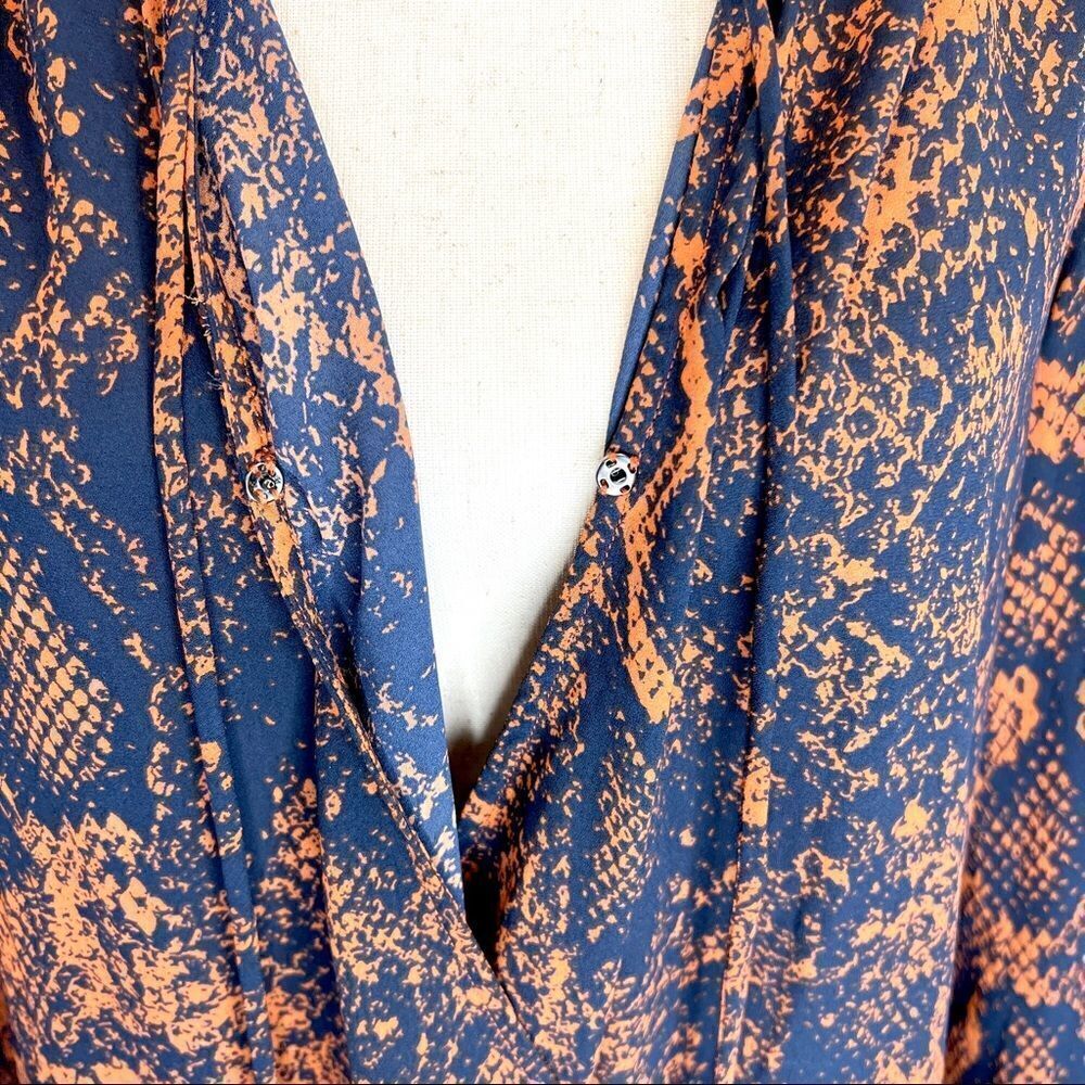 Cabi Navy Rust Snake Printborder Wrap Blouse Top … - image 5